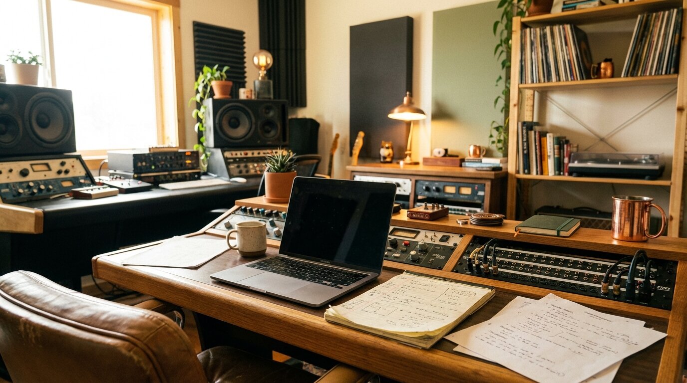 Blue Oak Studios workspace and mixing area